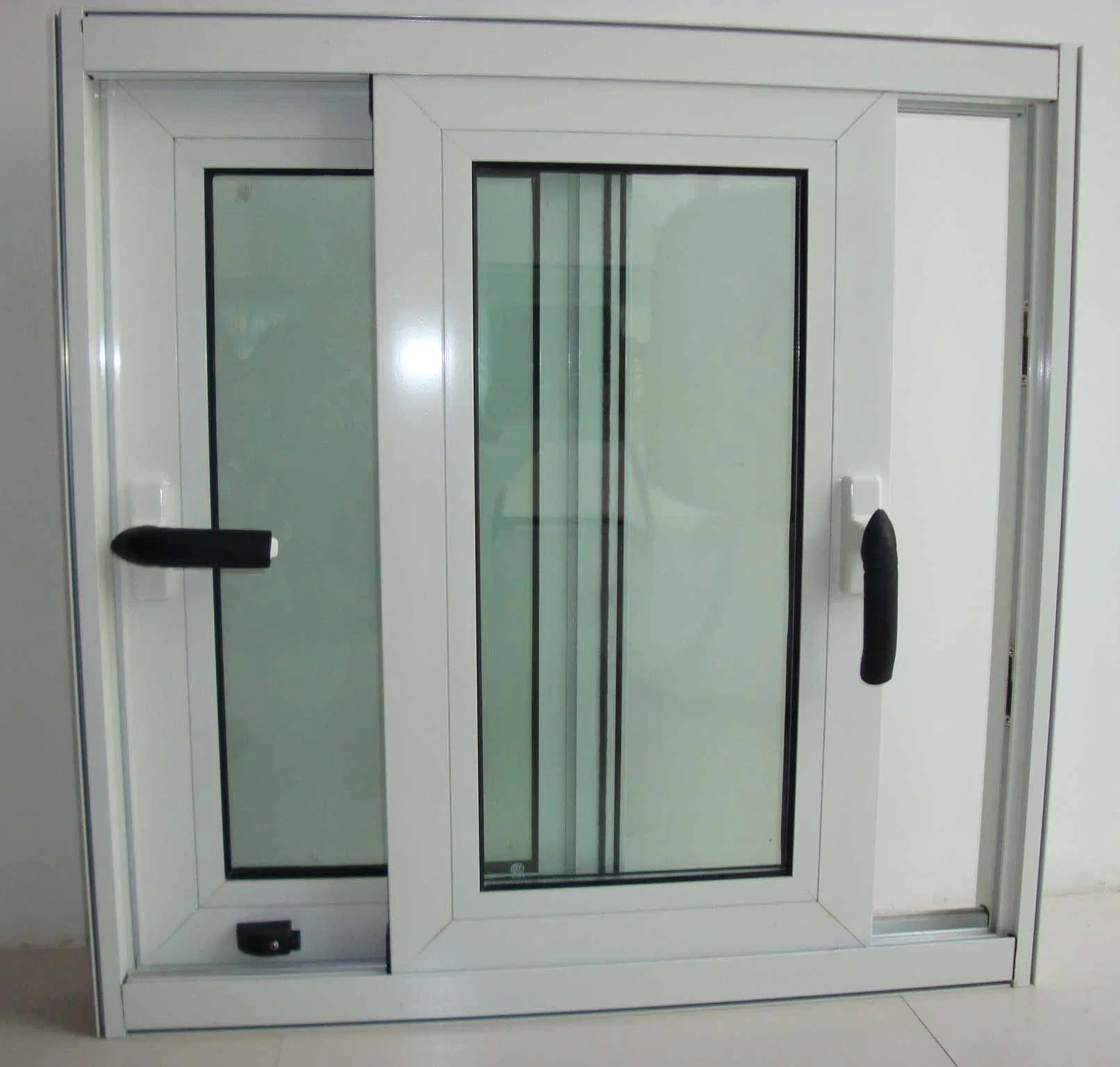 Interior Double Leaf U PVC Sliding Window with Corss Bar Decoration