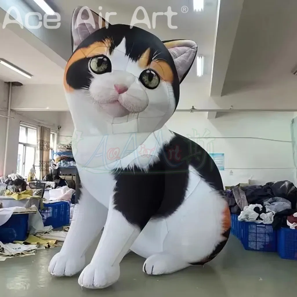 Giant Inflatable Cat Air Blow Lifelike Kitty Animal Mascot with LED Light for Outdoor Event Advertising