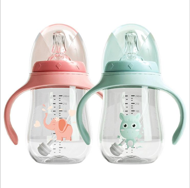 Feeding Bottle Wide-Caliber Baby Anti-Colic and Fall Resistance Newborn Baby Drinking Water Straw Feeding Bottle Silicone