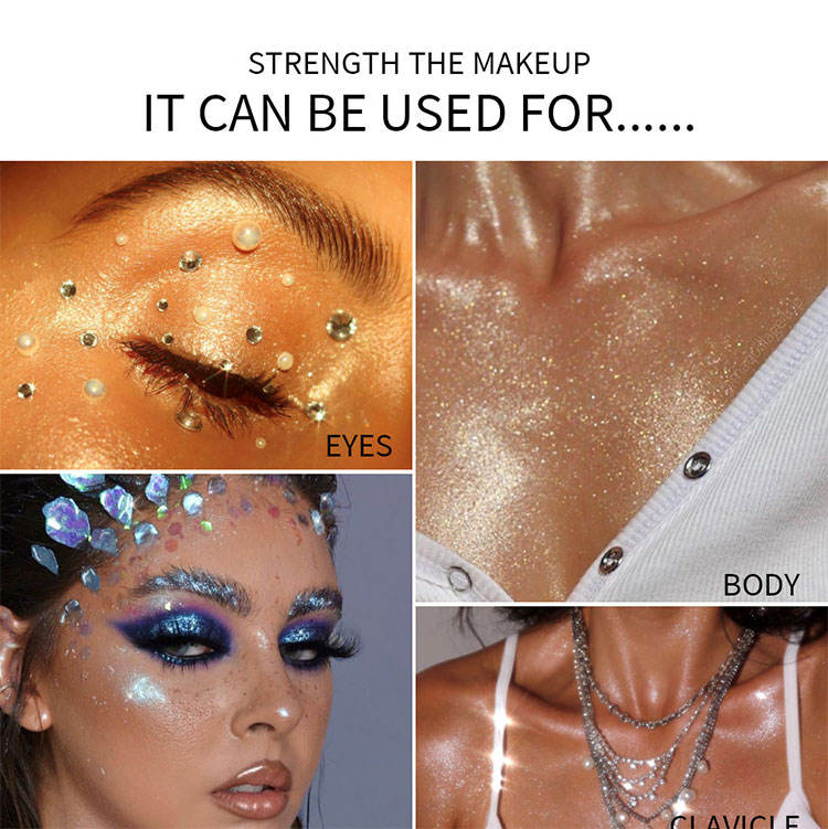 Custom Makeup Organic Glitter Liquid Body Face Highlighter Dropper Private Label Body Shimmer Highlight Oil