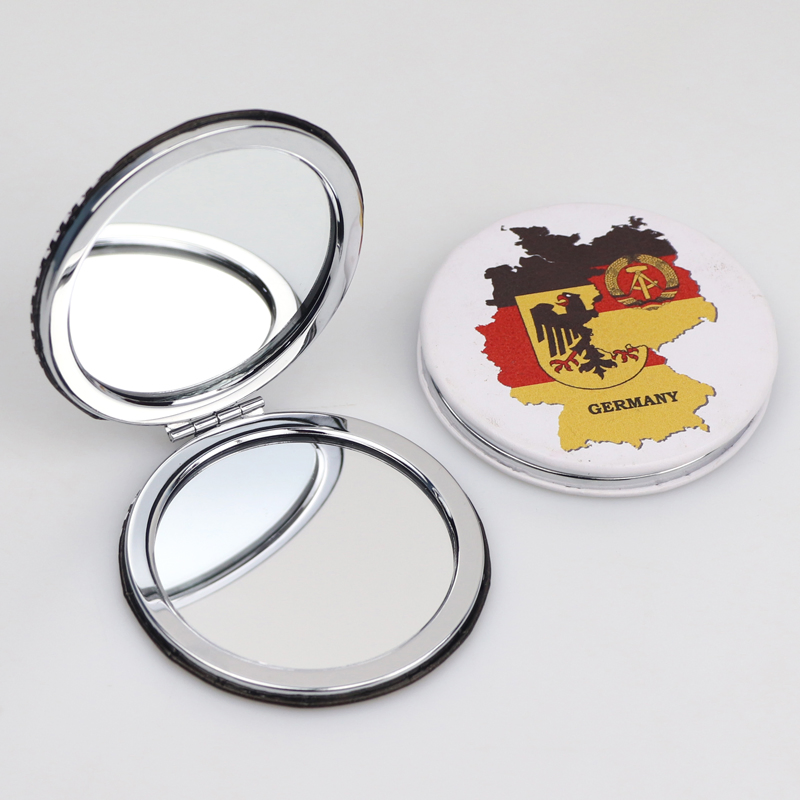 Custom Logo Souvenir Folding Leather Mirror Portable Handheld Cosmetic Pocket Compact Makeup Mirrors