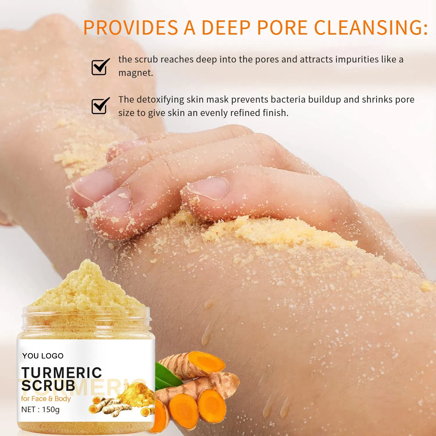 Beauty Skin Care Exfoliating and Deep Cleansing Turmeric Face Body Scrub Cosmetics