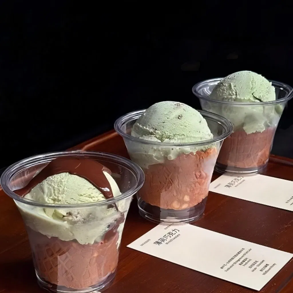 Leak Proof Clear Pet 9oz Plastic Ice Cream Yogurt Sundae Cup Disposable Ice Cream Sundae Cups with Lids