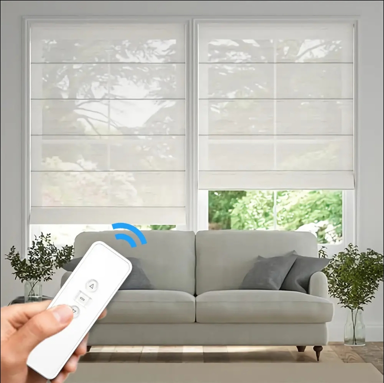 Hot Selling Remote Control Smart Blackout Finished Roman Blinds