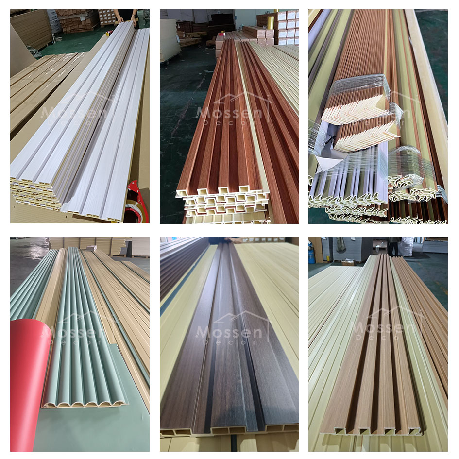 Wholesale 148X14X3000mm PVC Panel Fireproof Wood Grain Fluted WPC Wall Panel