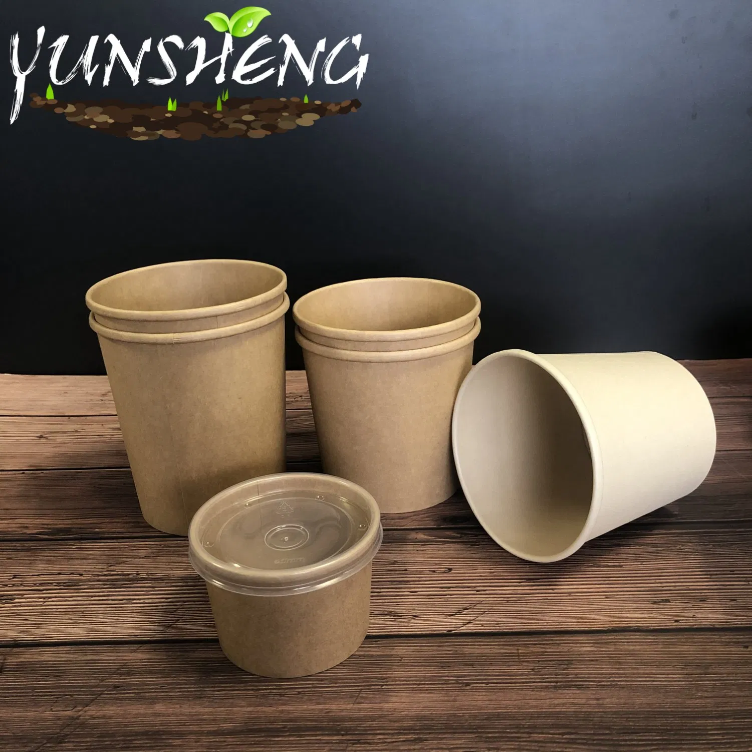 Compostable Degradable Disposable Brown Kraft Paper Cup/Eco-Friendly Customized Light Brown Bamboo Pulp Paper Soup Cup/Ice Cream Cup