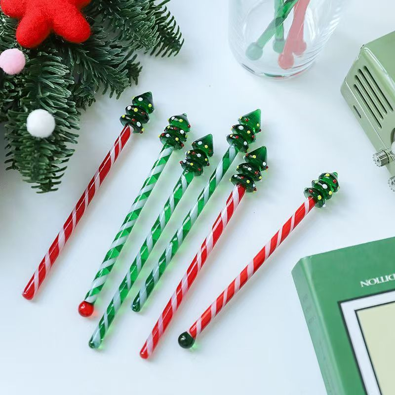 OEM Christmas Tree Design High Temperature Resistant Glass Stirring Bar Juice Coffee Wine Stirring Stick