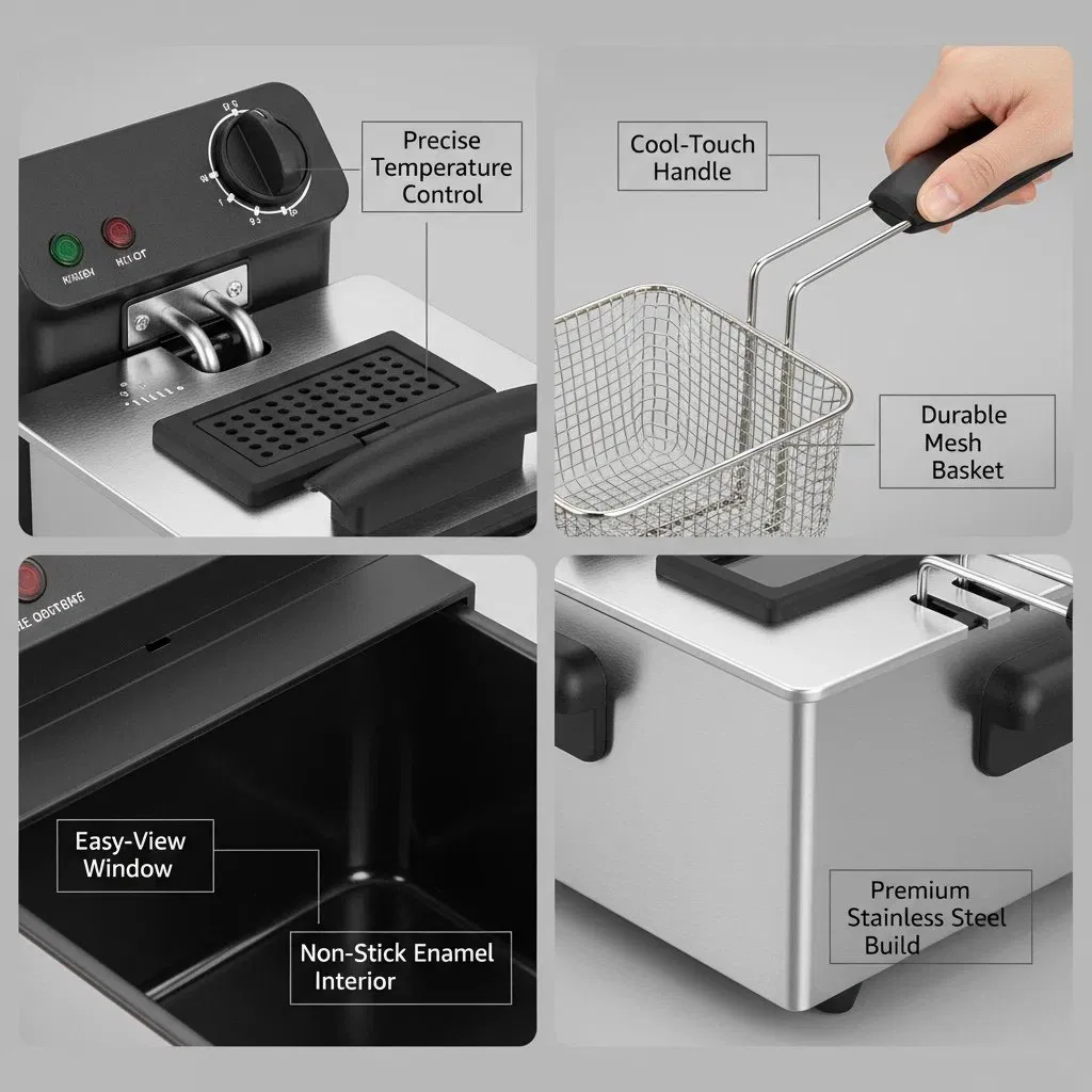 3L Electric Deep Fryer with Stainless Steel Housing Temperature Control