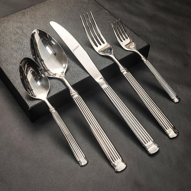 New Arrival Luxury Roman Style 24PCS 304 Stainless Steel Cutlery Sets Flatware Tableware for Wedding Spoon Fork Steak Knife