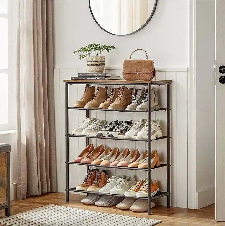 Hot Sale Metal and Wooden Shoe Rack Cabinet 5 Tier Shoe Display Rack Storage Organizer Shoe Racks & Stands for Home