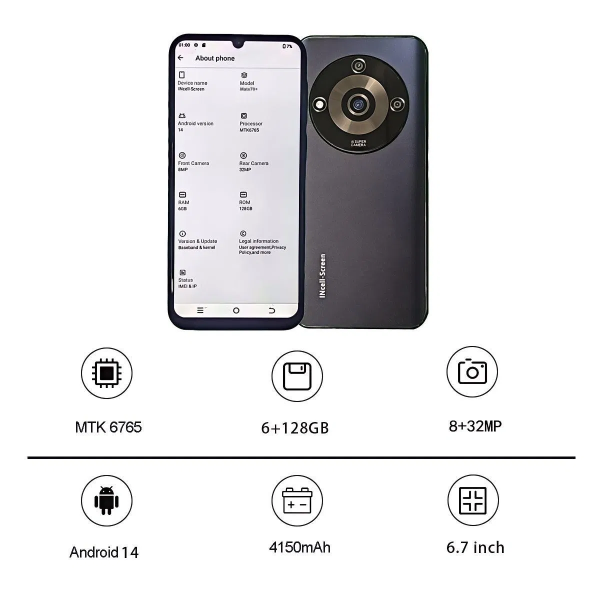 Factory Price Mate 70 128GB 13+50MP 4G Face ID NFC GSM Smart Phone