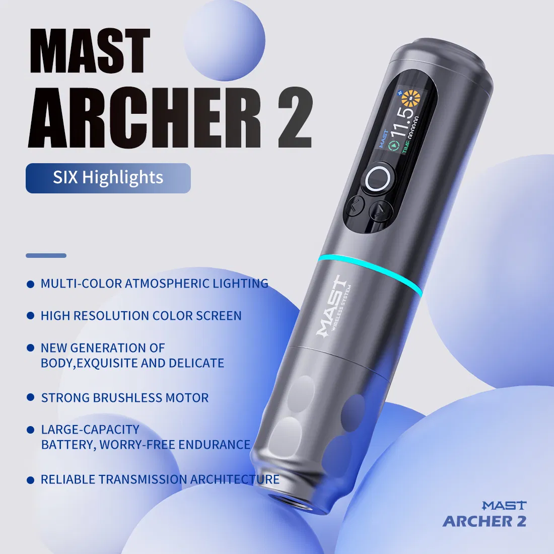 Mast Archer 2 Wireless Bluetooth Tattoo Pen Digital Screen Tattoo Pen Machine