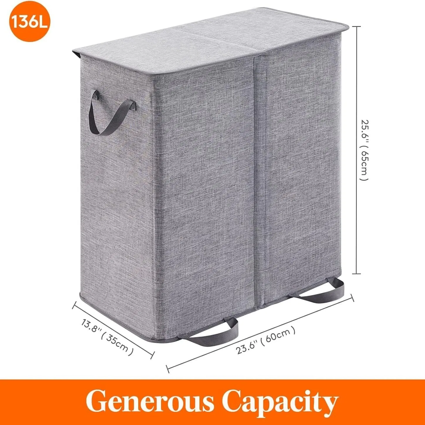 135L 2-Compartment Laundry Basket with Lid and Removable Laundry Bags Mi30564