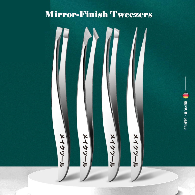 Grooming Slant Pointed Flat Curved Tip Eyelash Makeup Beauty Eyebrow Tweezer Set