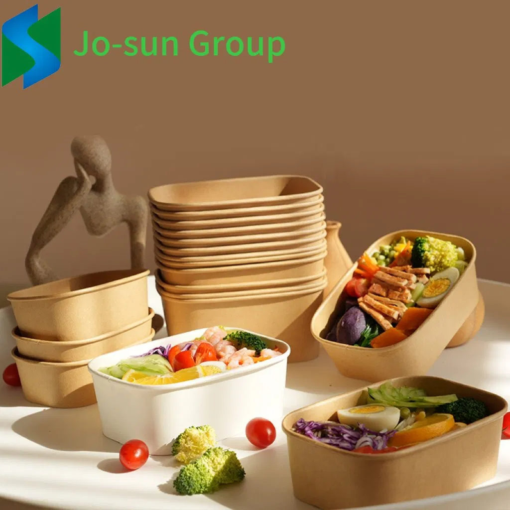 Free Sample Hot Sale Food Grade Disposable Takeaway Fast Food Container Kraft Paper Rectangular Bowl with Lid for Salad