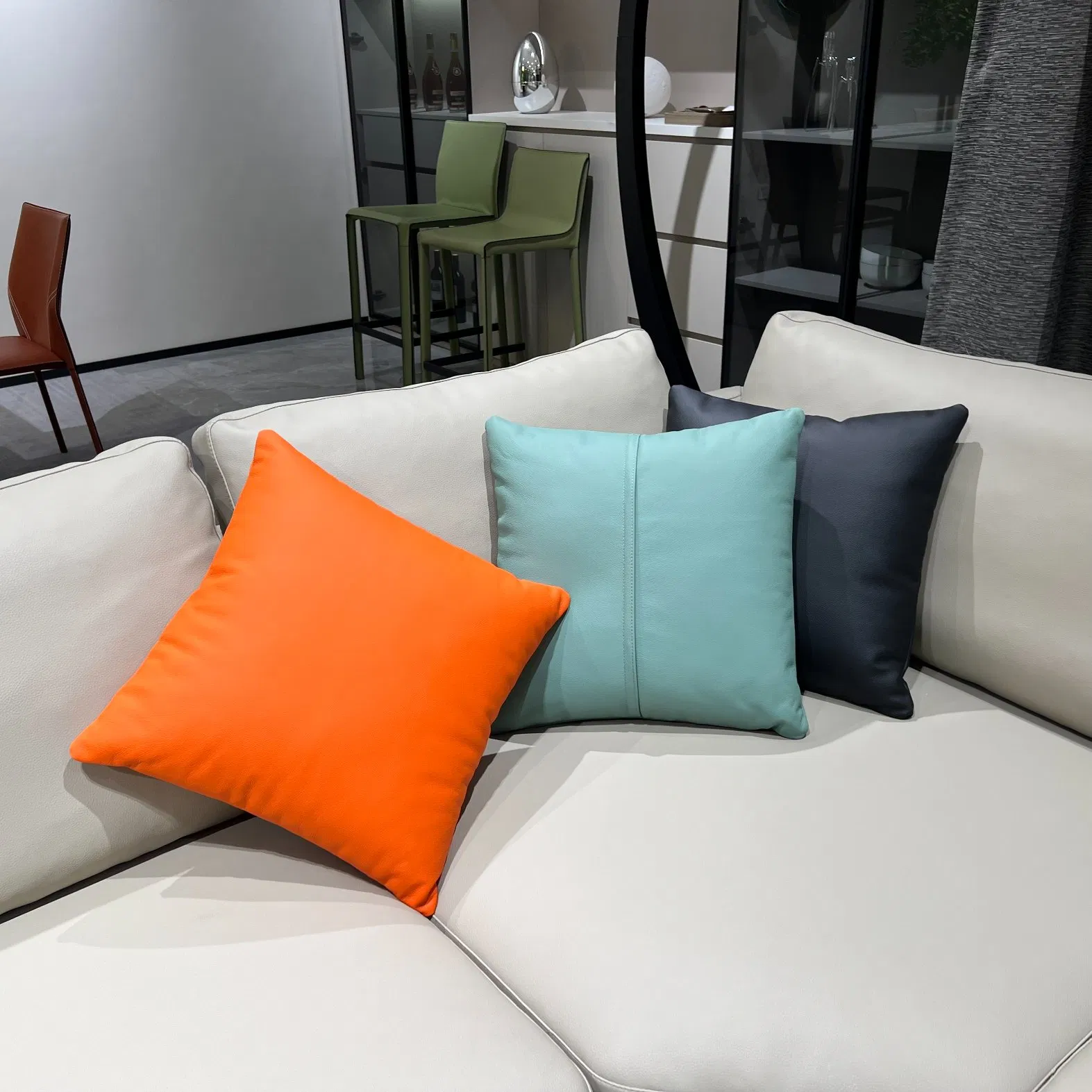 Full Grain Leather Cushions Cover Custom Cowhide Seat Cushions & Pillow