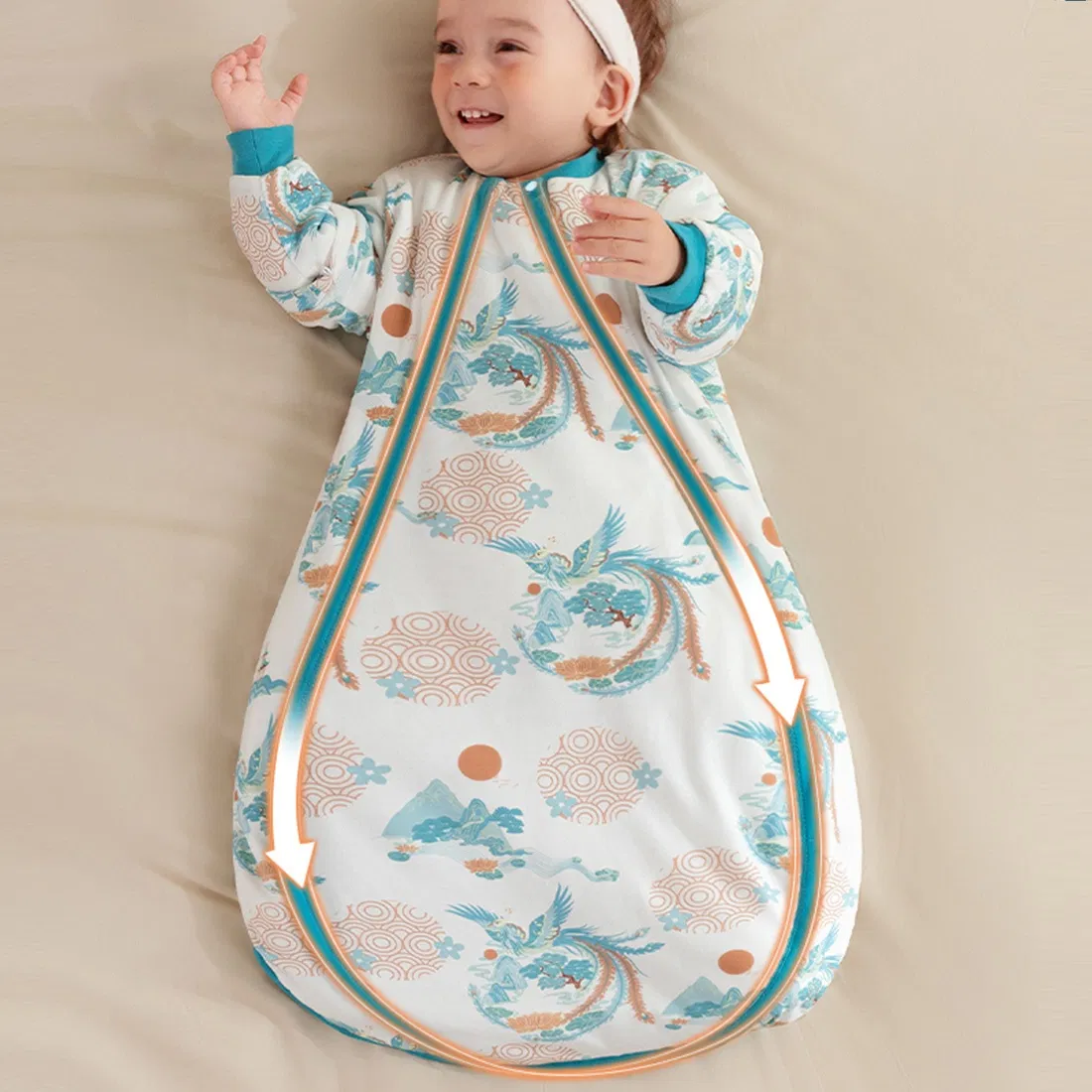 High Quality Two Way Zipper Organic Cotton Thermostatic Kids Baby Sleep Bag