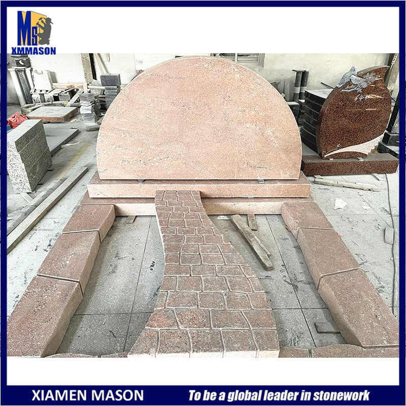 Bespoke Unique Large Red Granite Double Kerb Headstone