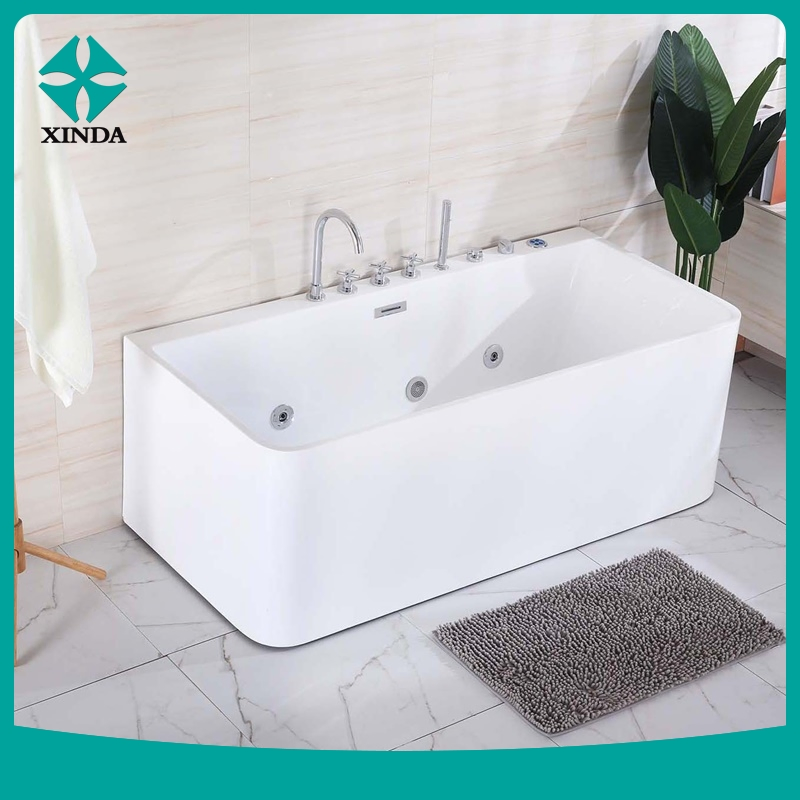 Acrylic Freestanding Bathtub Contemporary Soaking Tub White Gloss Outer