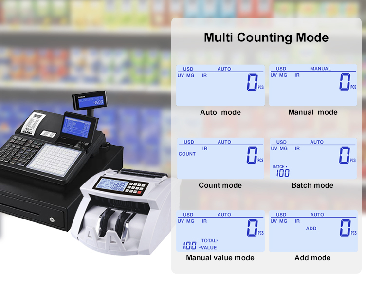 Financial Equipment Banknote Counter Cashing Counting Machine Bill Counter with Batch Add and Self-Examination Currency Counter Money Counter with UV Mg Mt IR