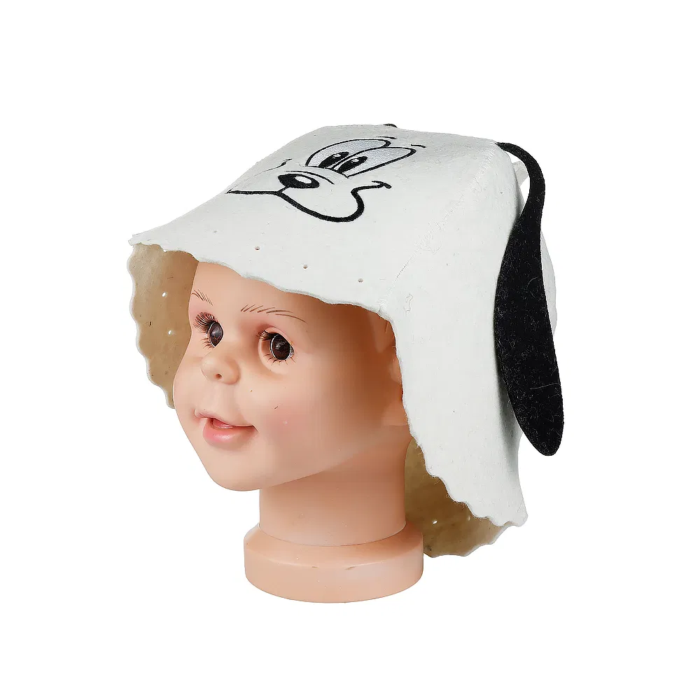 White Felt Sauna Hat with Cute Dog Pattern - Perfect for Sauna Leisure