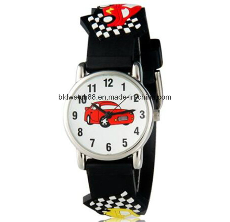 Quality Boys Silicone Cartoon 3D Strap Child Watches with Japan Movement