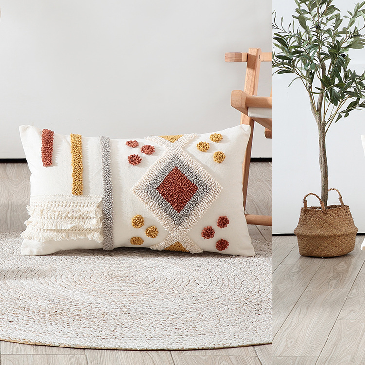 Xinlan Elegant Faux Linen Cushion Cover with Tassel for Cozy Home Decor