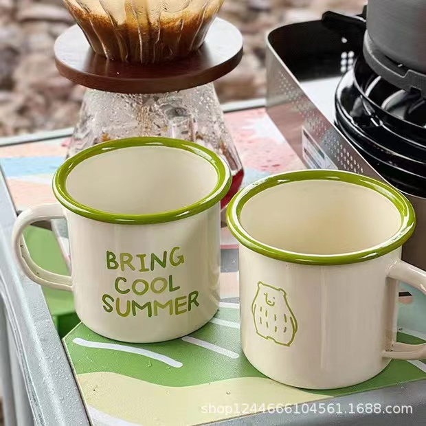 Enamel Mug Good Quality Custom Color Logo Portable Metal Steel Enamel Coffee Tea Milk Mug Camping Mugs