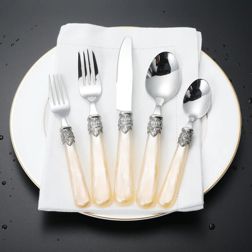Cathylin 20-Piece High Grade Acrylic Handle Plastic Cutlery Set Stainless Steel Knife Spoon Fork Flatware