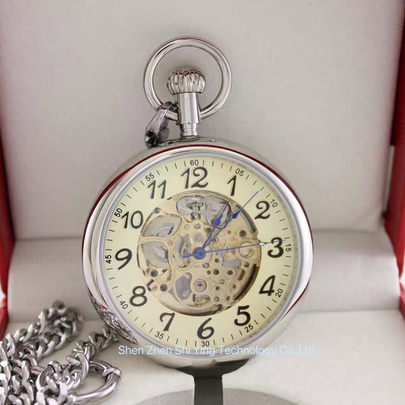 Customize Logo Luxury Stainless Steel Full Hunter Gold Automatic Mechanical Pocket Watch