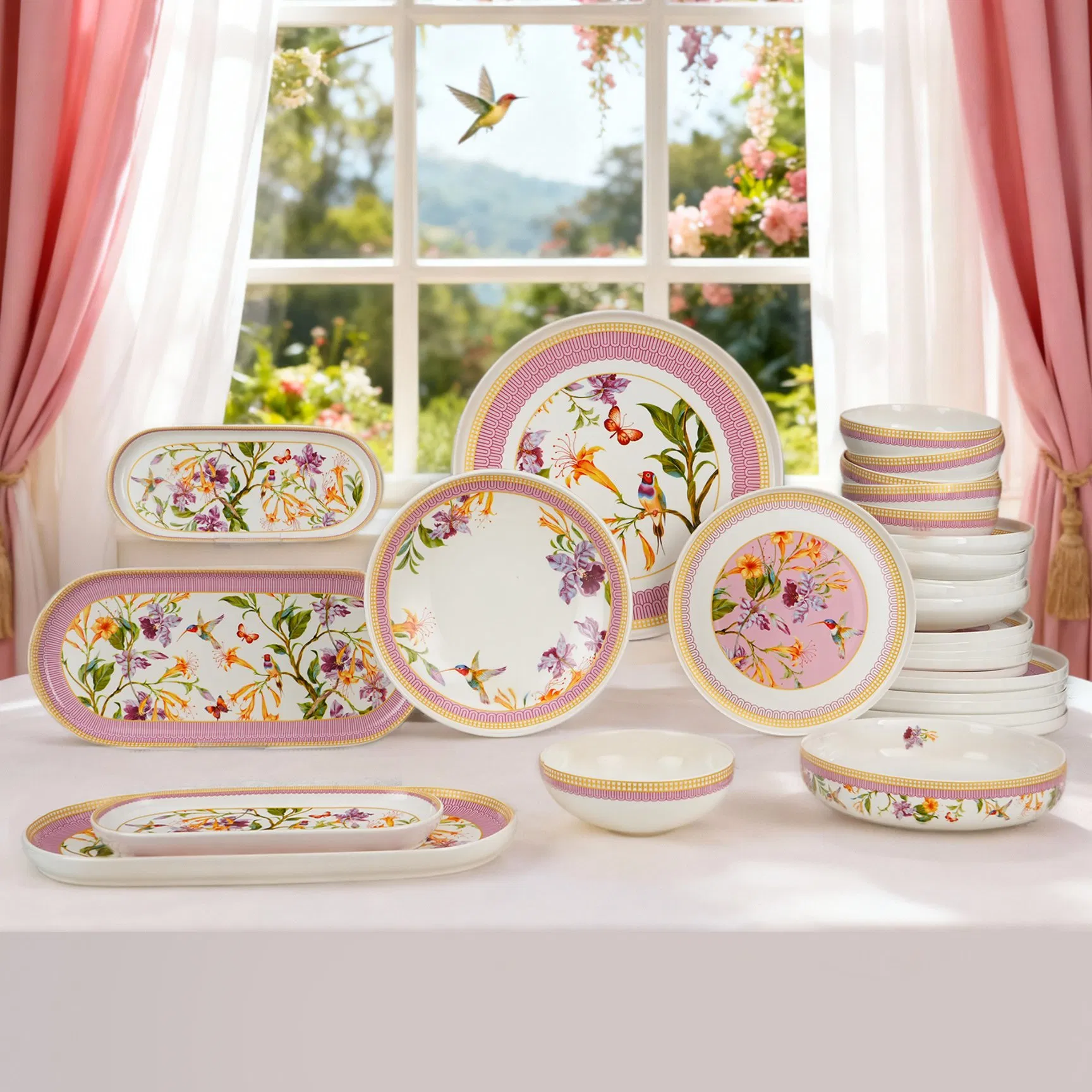 29 PCS Customized Floral Printed Personalized Logo Plates Ceramic Dinnerware
