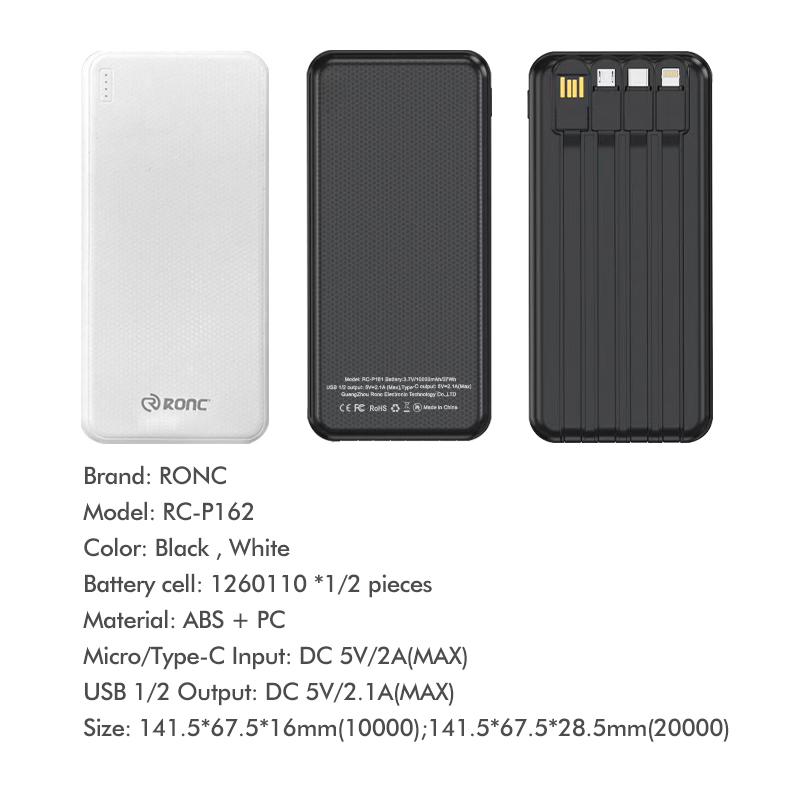 Ultra Slim 20000mAh Power Banks Portable Mobile Charger Powerbank with Cables