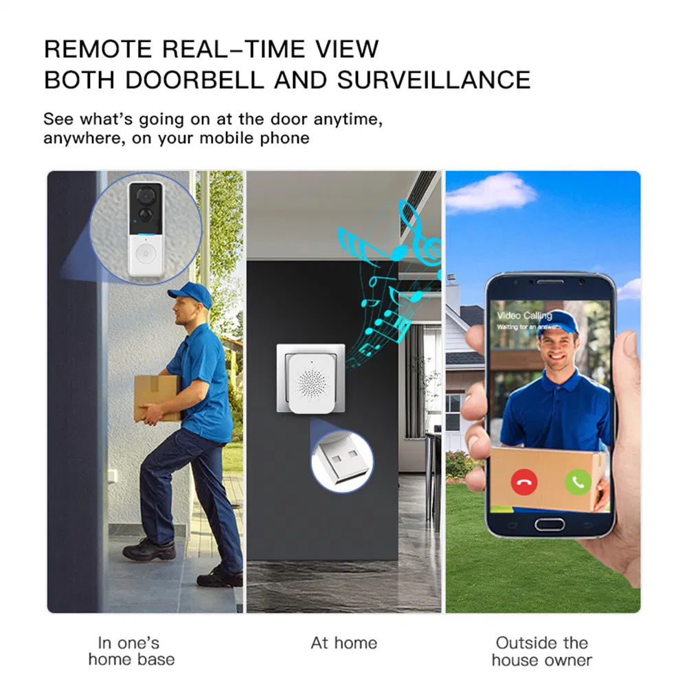 Wf015D-013D Wireless Video Doorbell Camera with PIR Motion Detection, 720p HD Smart Doorbell, Two-Way Audio, Tuya APP, WiFi Security Video Doorbell for Home