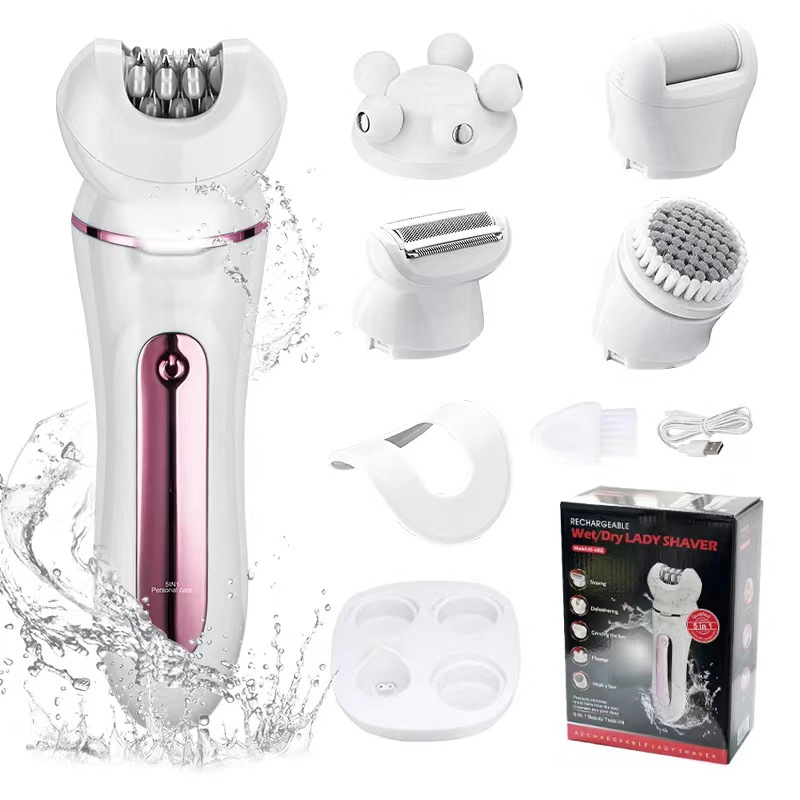 Multifunction 5-in-1 Rechargeable Hair Removal Epilator for Women with Massage Head