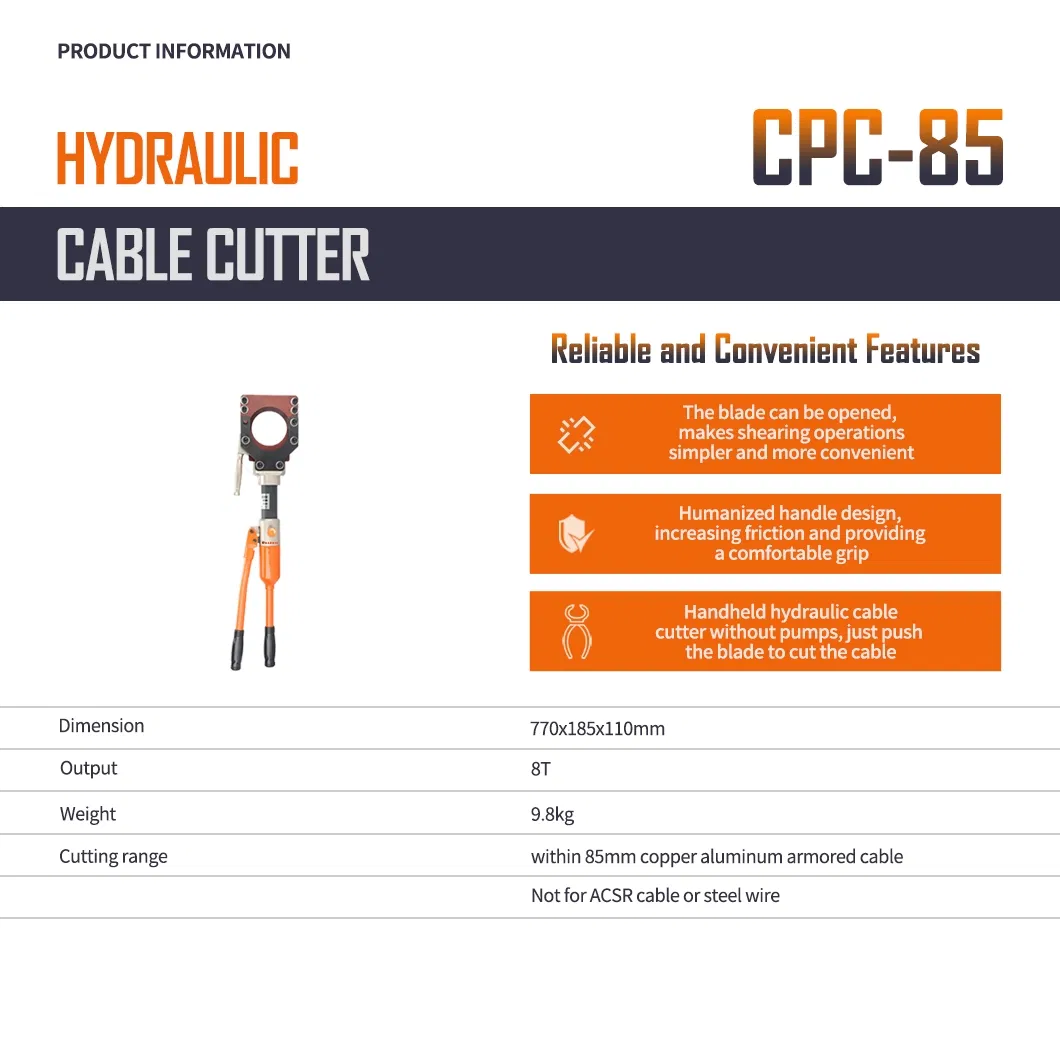 CPC-85 Portable Hand Wire Scissor Manual Cable Shear Integral Hydraulic Cable Cutter