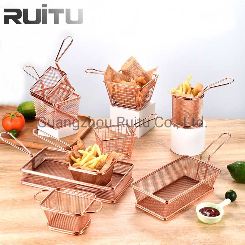 Restaurant Kfc Buffet Fast Food Serving Snack Black Stainless Steel Metal Basket Stand Wire French Fries Fryer Chips Cone Paper French Fry Holder