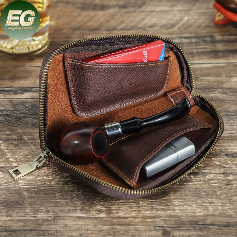 Ga167 Manufacturer Cigarette Amber Leaf Machine Packing Long Exotic Leather Pipe Smoke Pouches with Zipper Small Empty Rolling Cigar Bag Tobacco Pouch