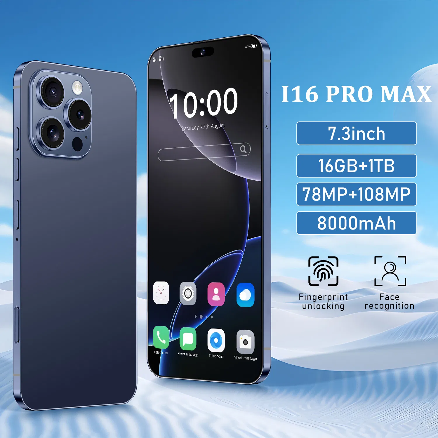 Смартфон I16 PRO Max 2025, 7.3 дюйма, 16ГБ+1ТБ, 5G