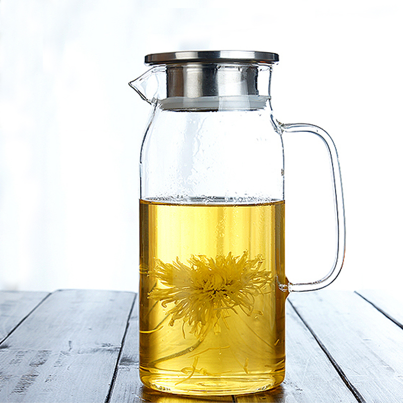 High Borosilicate Heat-Resistant Glass Tea Carafe Pot with Bamboo Cover Lid Glass Water Carafe