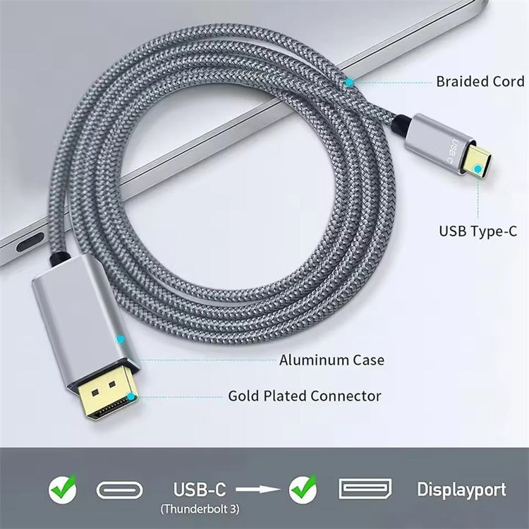 Кабель USB Type-C - DisplayPort 2.1 16K, 54 Гбит/с, 1.8 м
