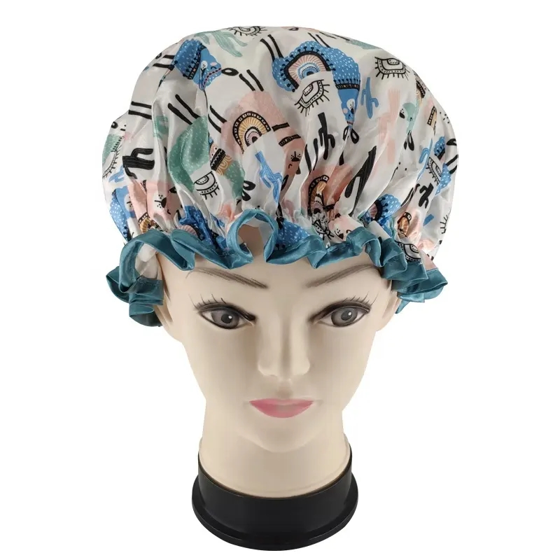 Quiet Girl Printing Shower Caps Double Layer Satin Llama Shower Cap