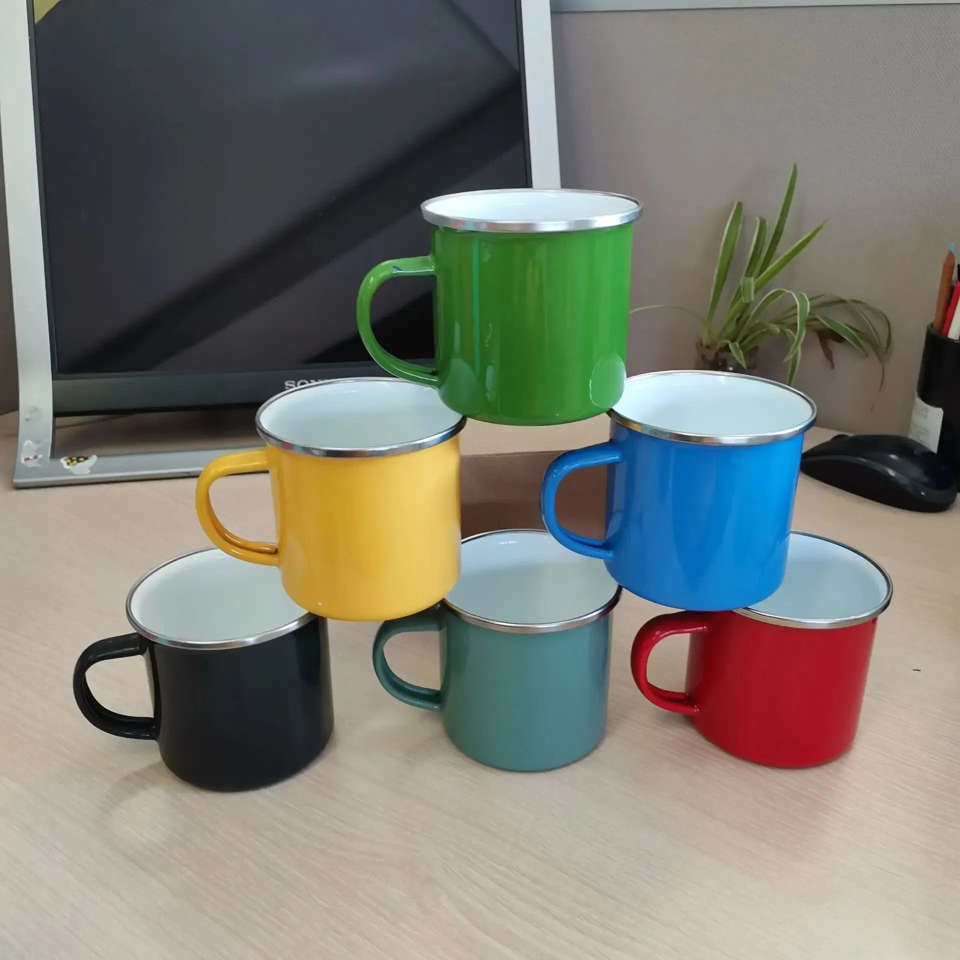 Enamel Pot Casserole Enameled Steel Travel Mug with Handle