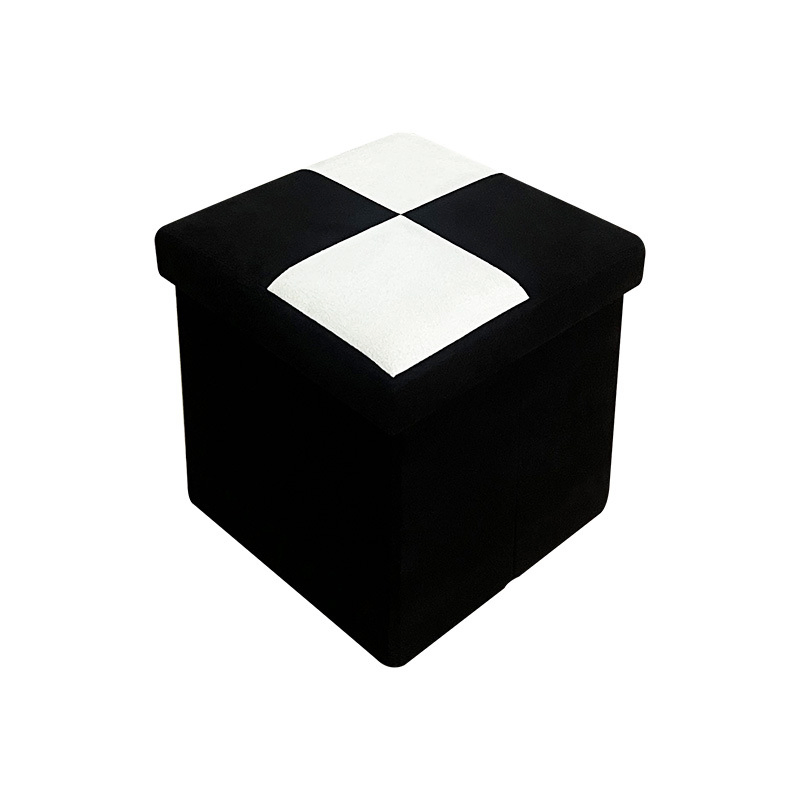 Best-Selling Checkered Velour Storage Stool Multifunctional Square Foldable Home Storage Bench
