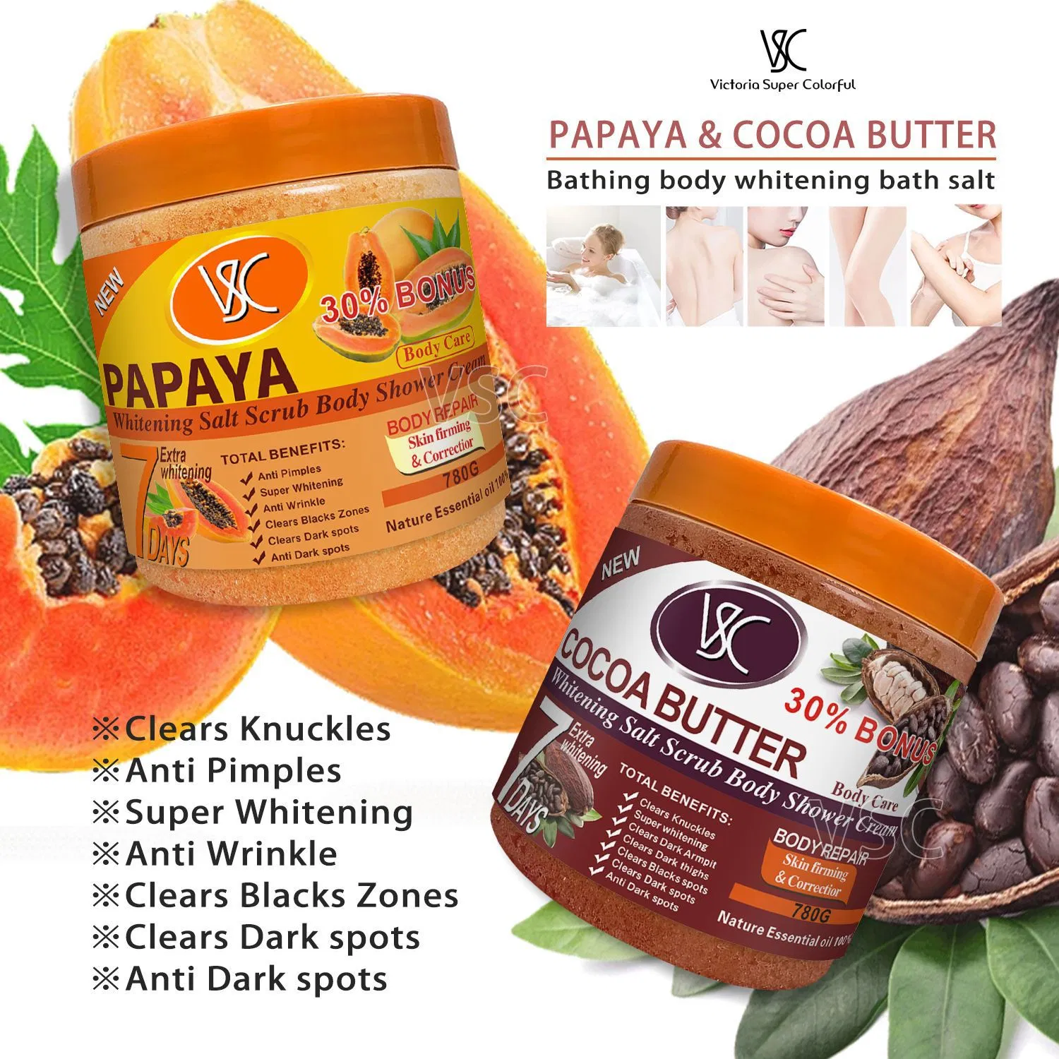 Exfoliating Body Scrub Bath Salt Coffee Vitamin C Turmeric Whitening Body Scrub