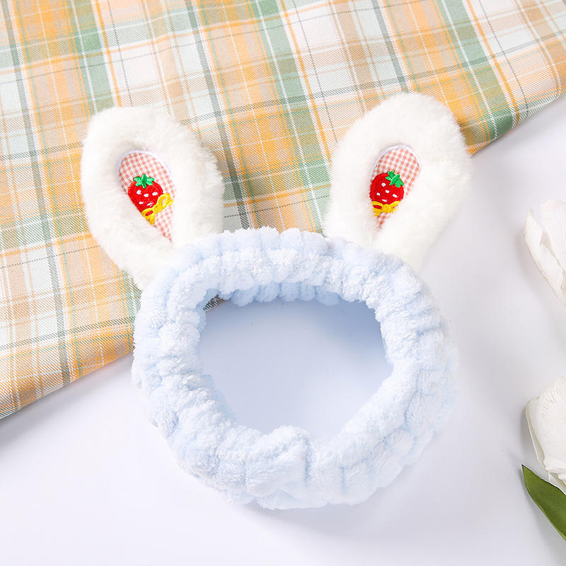 Women Fashion Soft Flannel Bunny Ear Cosmetic Shower Elastic Headband