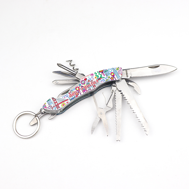 Wholesale Customised Logo Souvenir Knife Multi Tool Functional Pocket Folding Knife Keychain