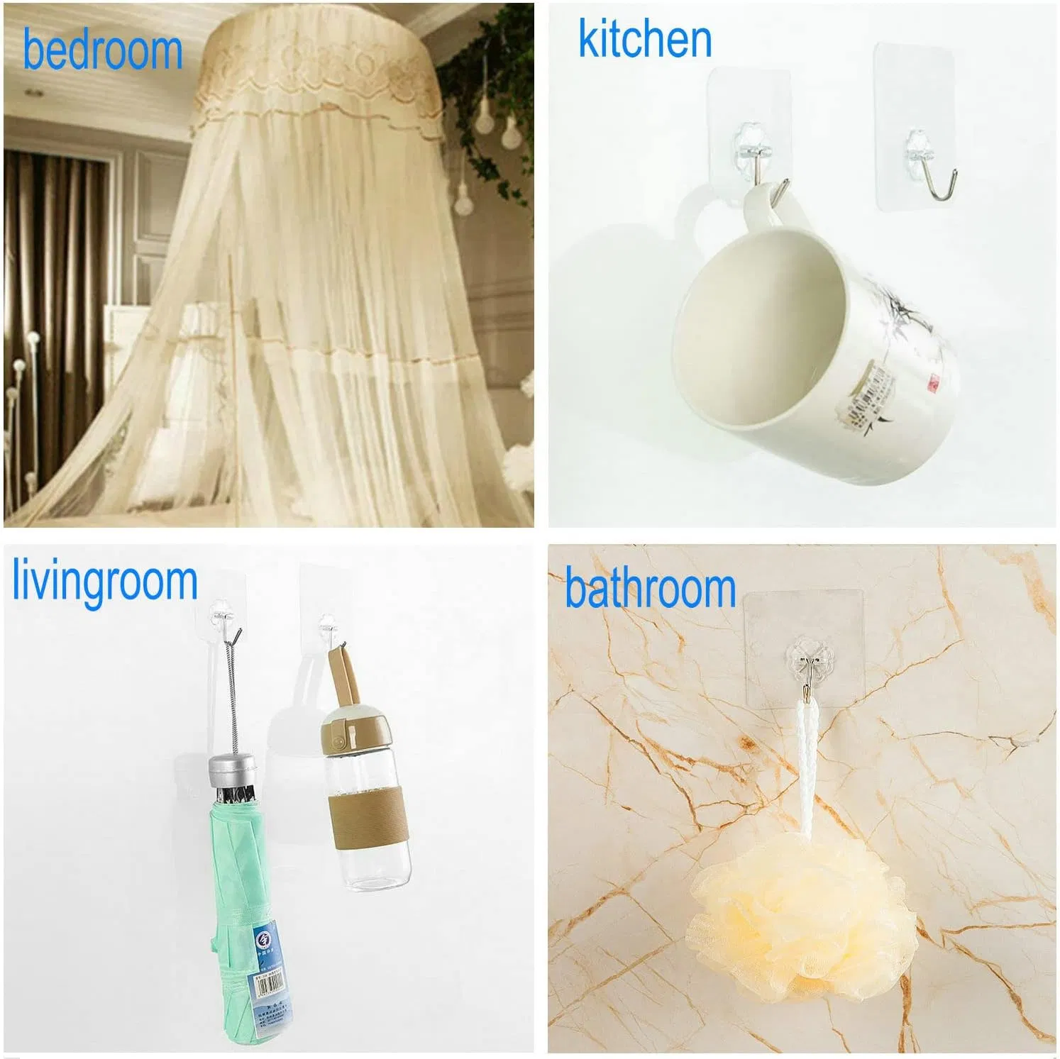 Heavy-Duty Transparent Adhesive Hooks for Indoor and Outdoor Use