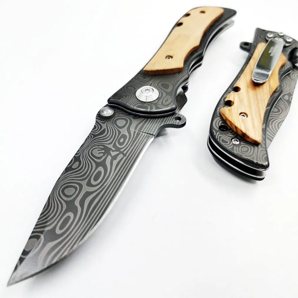 Pk-339tl Browning 339 Damascu Steel Grains Engraved Outdor Camping Folding Pocket Knife