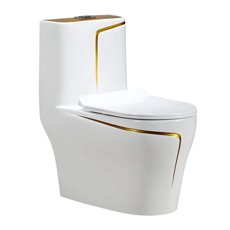 Factory Price Luxury Black Gold Color Bathroom Ceramic Washdown One Piece P-Trap Wc Toilet