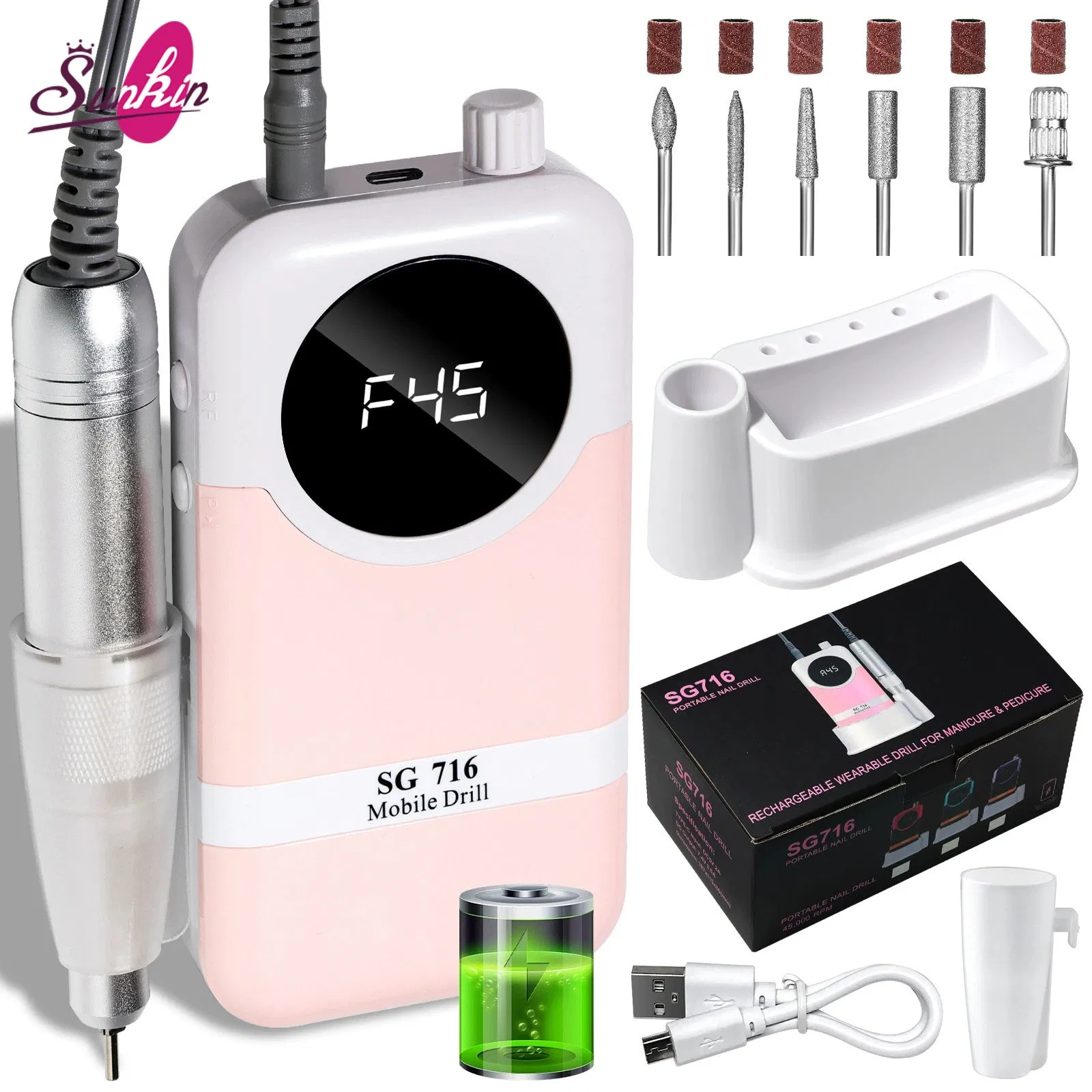 Manicure Pedicure Tool 45000rpm Cordless Nail Drill Machine